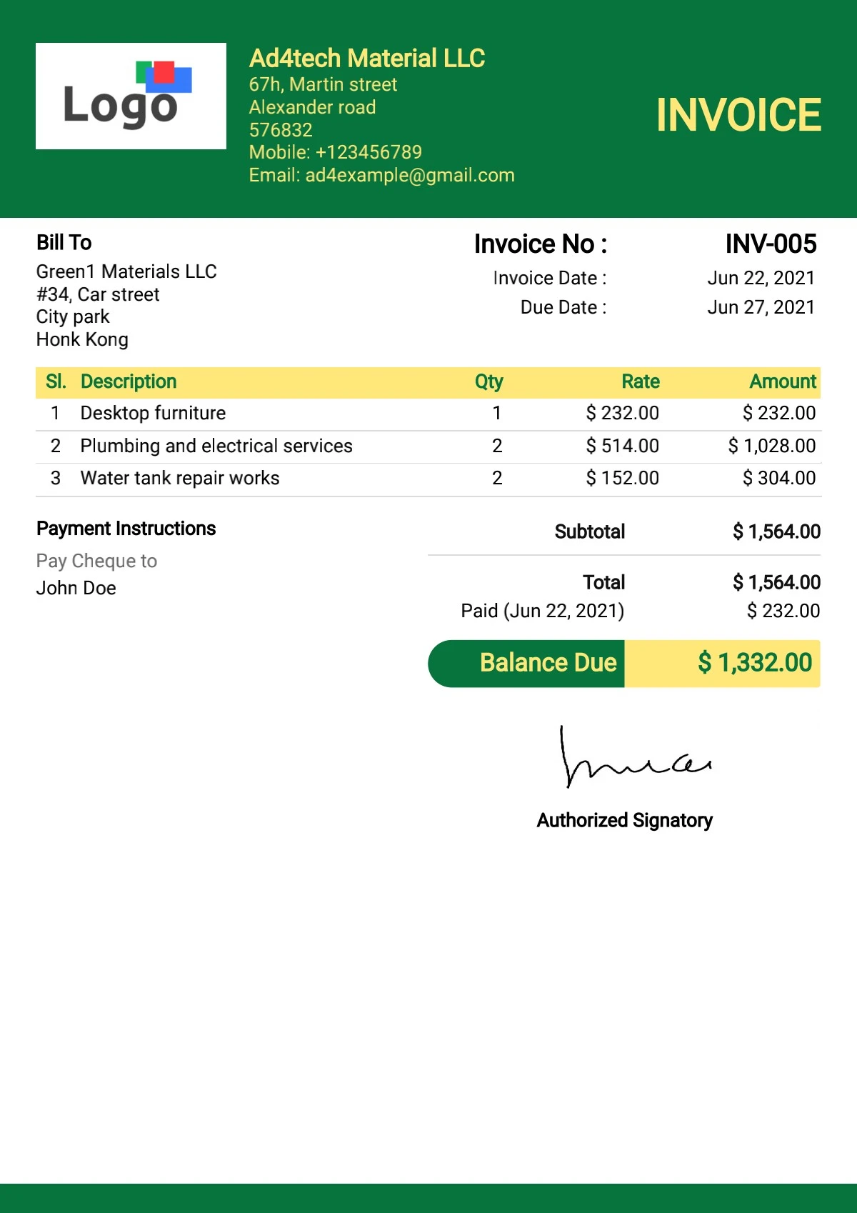Free invoice Templates