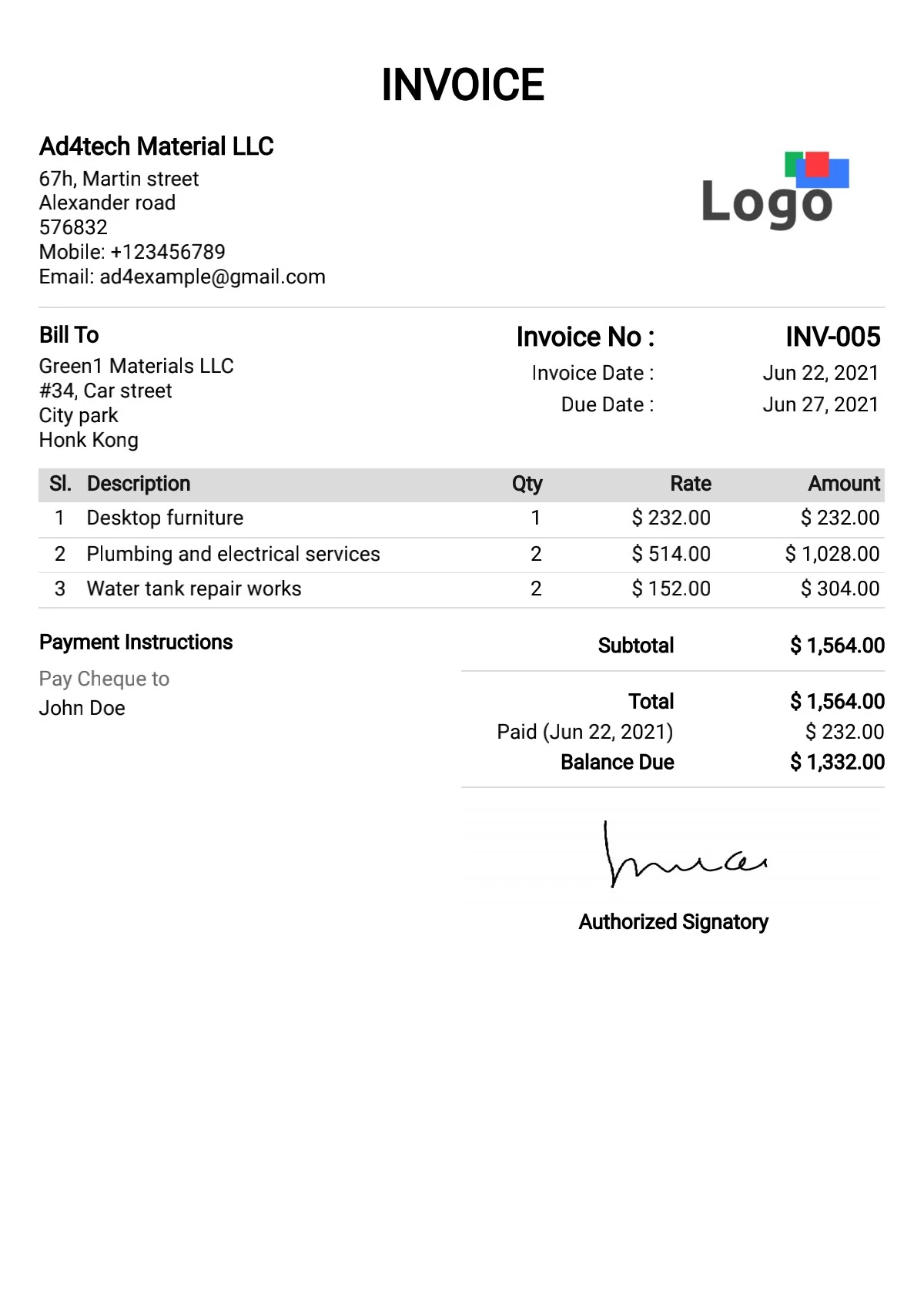 Free invoice Templates