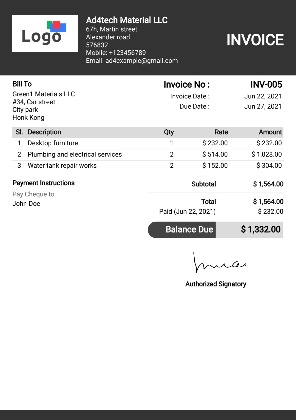Free invoice Templates