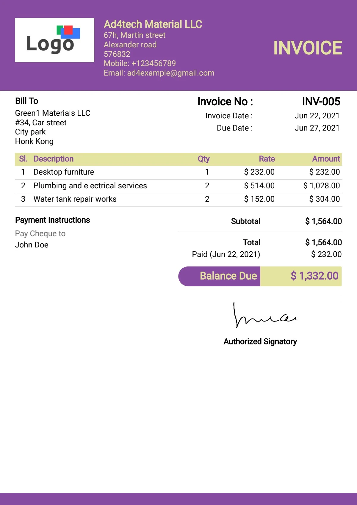 Free invoice Templates