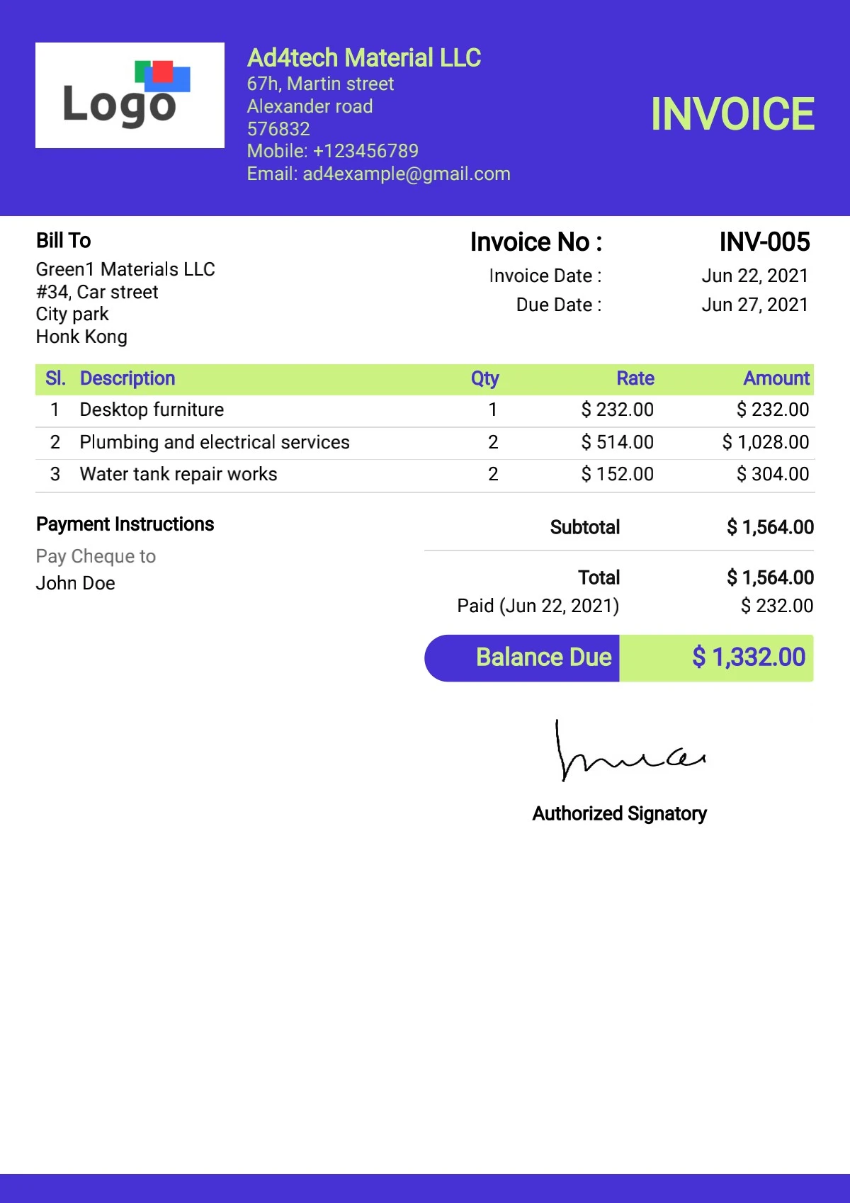 Free invoice Templates